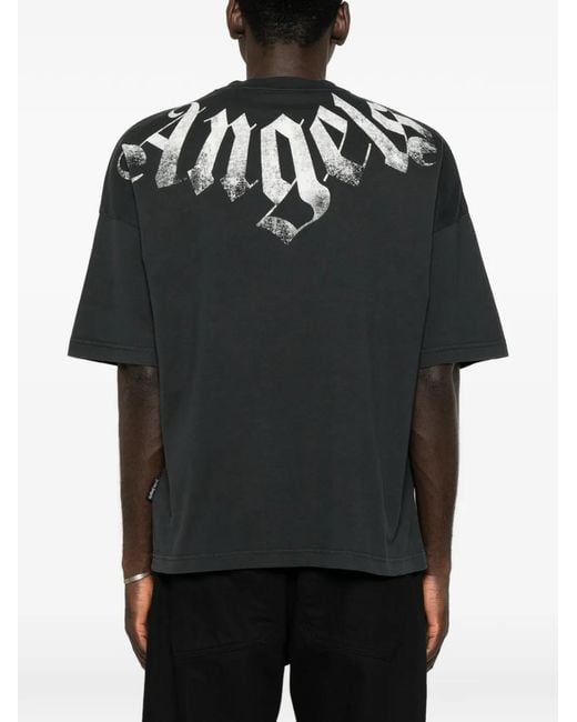 Palm Angels Black Big Neck Logo Printed T-Shirt for men