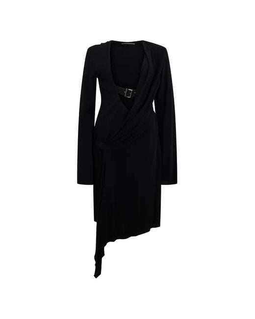 Vestido Asimétrico Con Cinturón Alberta Ferretti de color Black