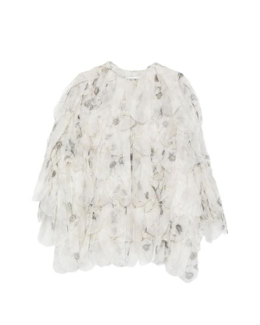 Max Mara White Veste Chiffon À Fleurs