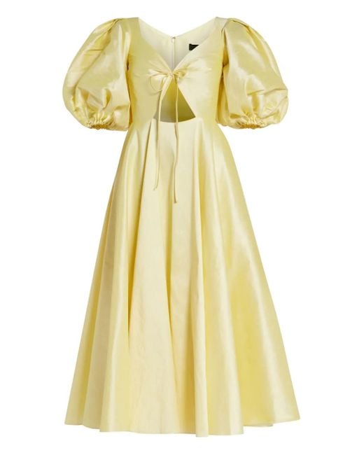 No Pise La Grama Yellow Pleated Midi Dress
