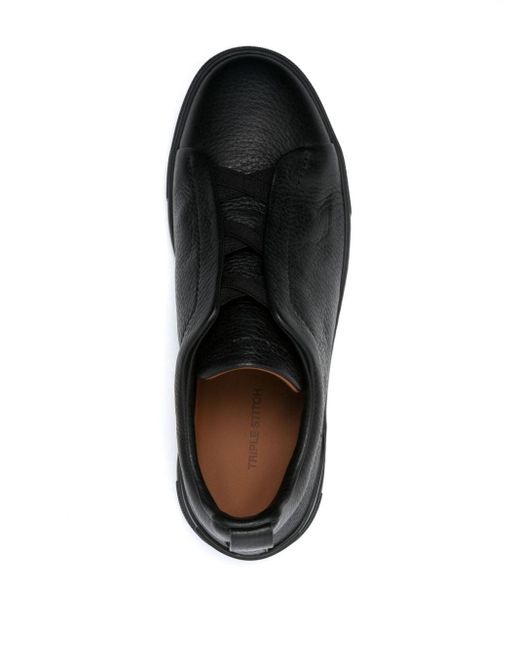 Zegna Black Triple Stich Leather Sneakers for men
