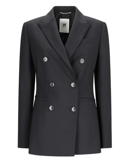 PT Torino Black Six-Button Peak-Lapel Jacket