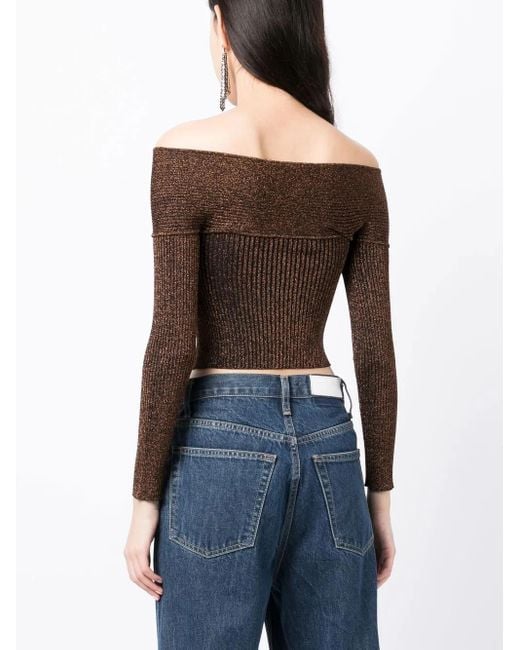 Haut En Maille Métallisée À Épaules Dénudées Self-Portrait en coloris Brown