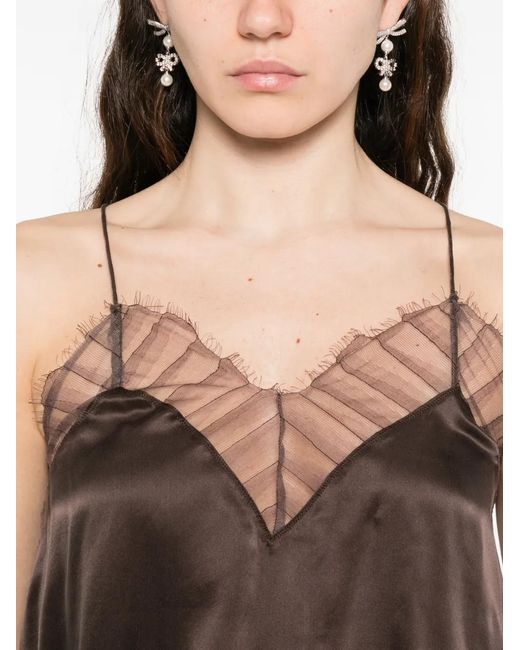 IRO Brown Berwyn Lace Trim Spaghetti-Strap Blouse