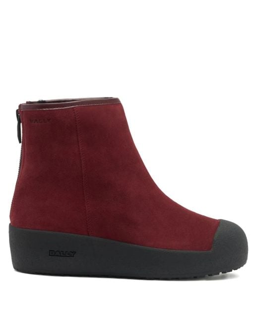 Bally Red Rear-Zipper Suede Curling Boots