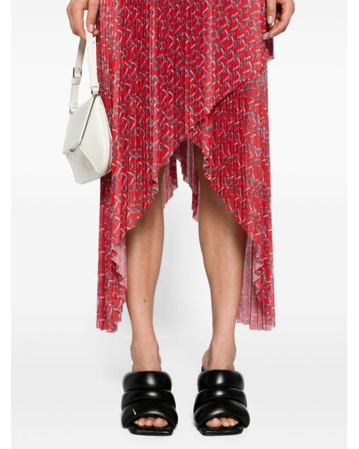 Falda plisada de talle medio Burberry de color Red