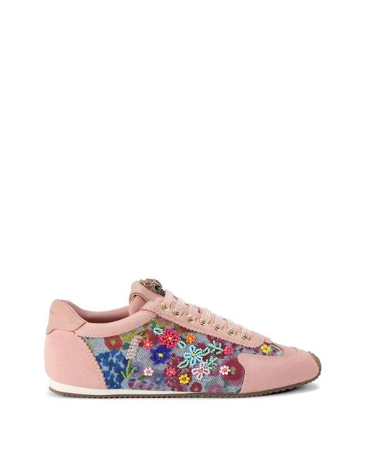 Kurt Geiger Pink Islington Floral-Print Beaded Sneakers