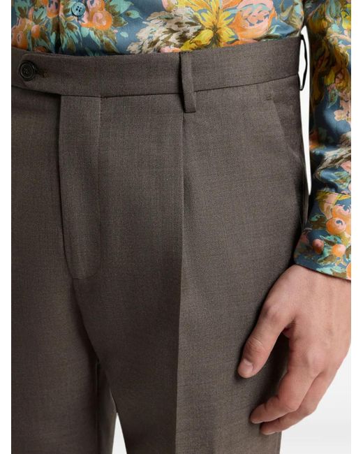 Etro Gray Wool-Blend Flannel Trousers With Crease Detail for men