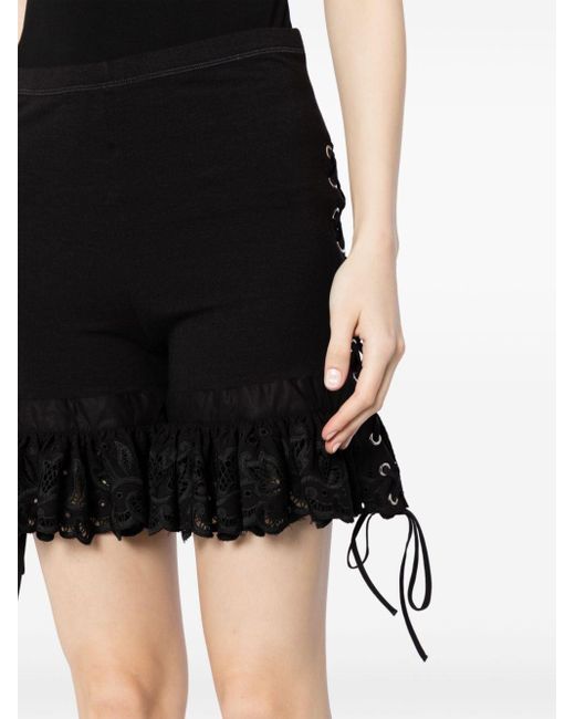 Chopova Lowena Black Lace-trim Organic-cotton Shorts