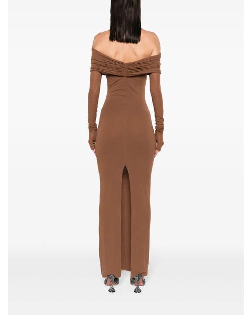 MANURI Brown Schulterfreies Kleid Aus Feinstrick