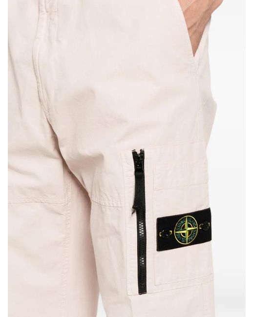 Stone Island White Logo-Patch Loose-Fit Cotton Cargo Pants for men