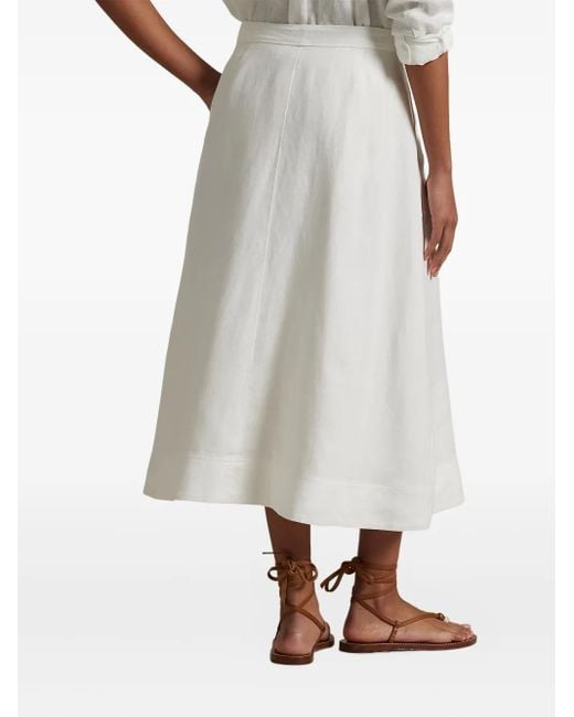 Falda midi con botones en el frente Polo Ralph Lauren de color White