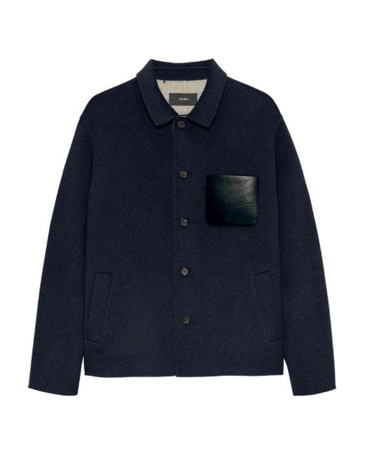メンズ Arma Leather-pocket Wool Overshirt Blue