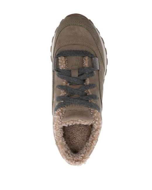 Brunello Cucinelli Gray Shearling-lined Low-top Sneakers