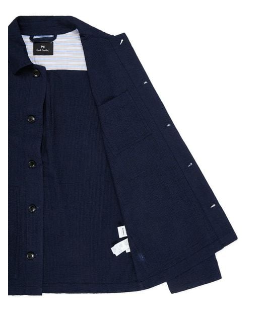 Paul Smith Blue Buttoned Textured Shirt Jacket for men