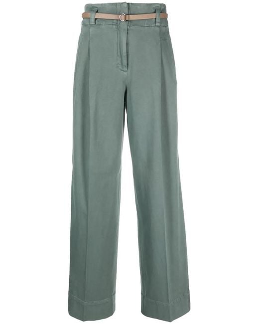 Peserico Green High-Waisted Wide-Leg Trousers