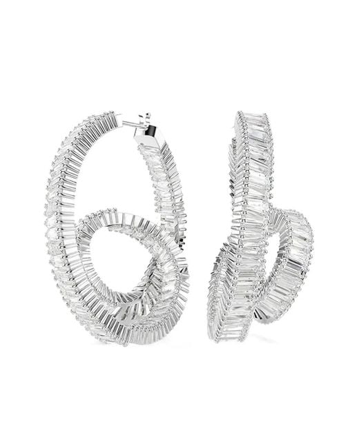 Swarovski White Matrix Baguette-Cut Hoop Earrings