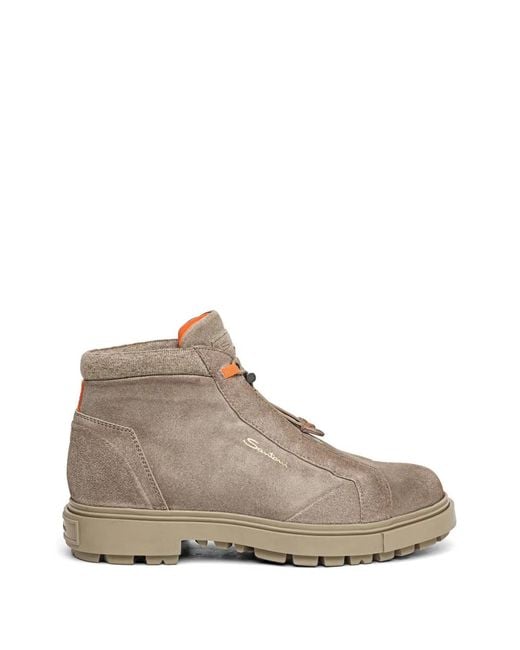 Santoni Brown Suede Hiking Boots for men
