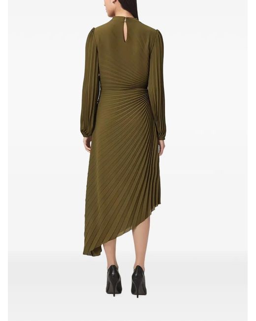 AllSaints Green Pleated Asymmetric Dress