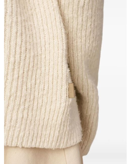AMI Natural Funnel-Neck Wool Sweater
