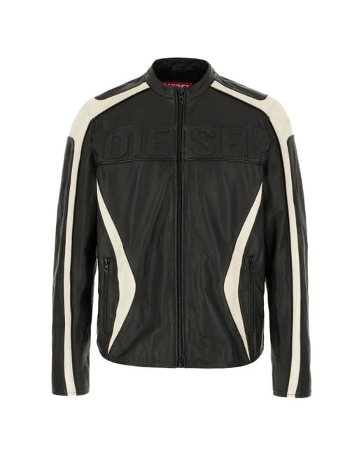 DIESEL Blue L-Adam Leather Jacket for men