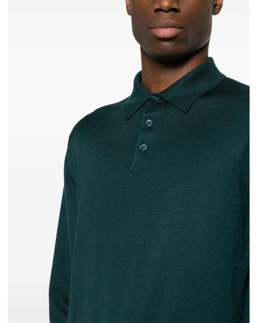 Cruciani Green Fine-Knit Long-Sleeved Polo Shirt for men