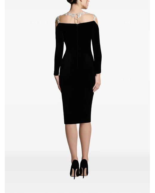 IMROSKA Black 26 Leaves Velvet V-Neck Midi Dress