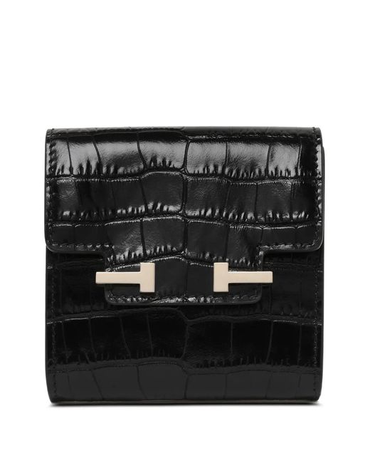 Tom Ford Black T-Logo Croc-Effect Leather Wallet