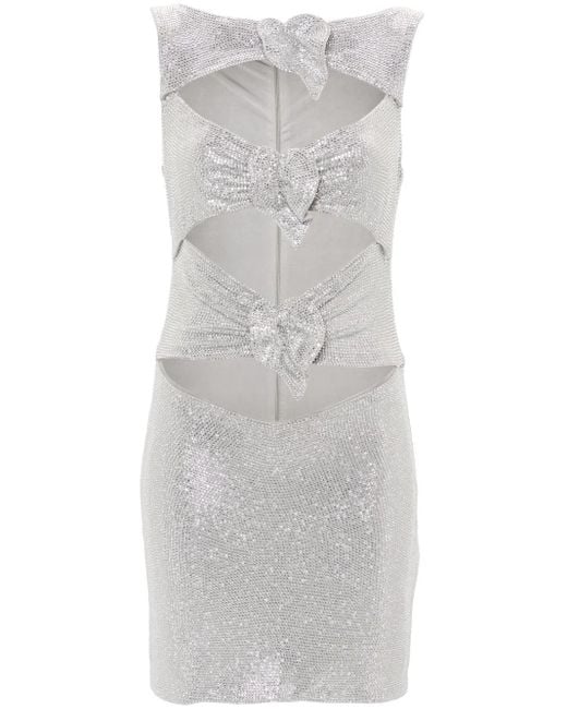 GIUSEPPE DI MORABITO Gray Rhinestone-Embellished Mini Dress