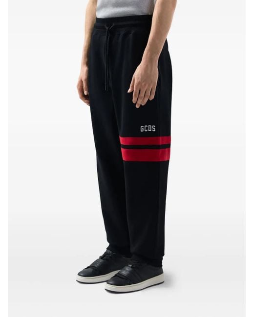 Gcds Black Logo-Print Stripe-Detail Pants for men