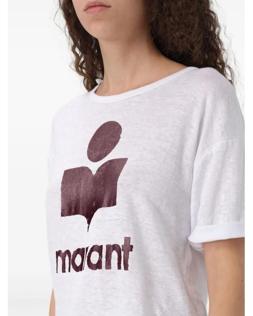 Isabel Marant White Logo-Print Linen T-Shirt