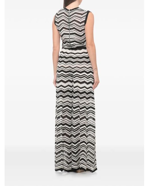 D.exterior White Chevron-Knit Wide-Leg Jumpsuit