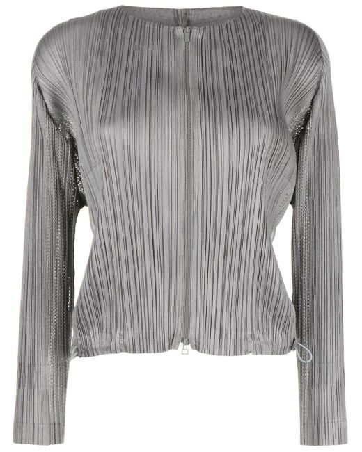 Pleats Please Issey Miyake Flick Plissé Zip-up Cardigan in Grey