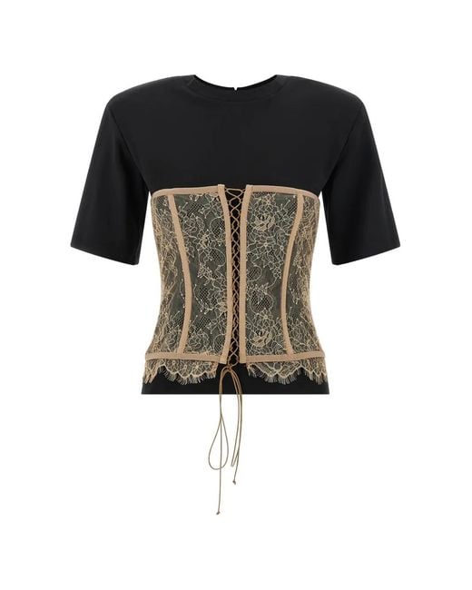GIUSEPPE DI MORABITO Black Lace-Appliqué T-Shirt