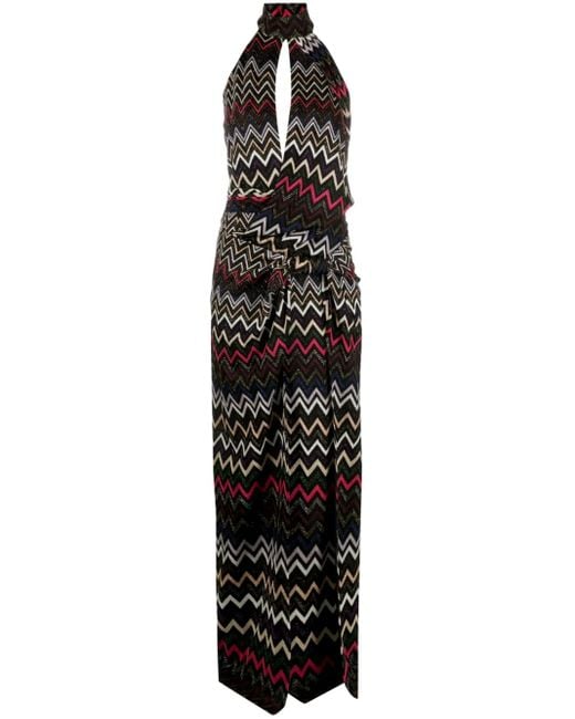 Missoni Black Zig Zag Pattern Halter Neck Long Dress
