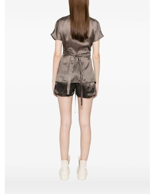 Rick Owens Gray Tie-Detail Short-Sleeve Blouse