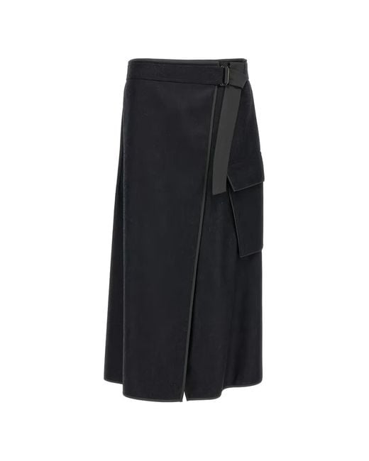 Brunello Cucinelli Black Wrap-Design Midi Skirt