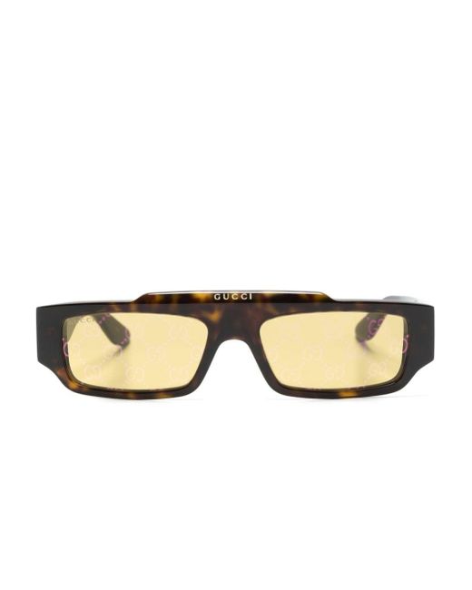Gucci Natural Tortoiseshell Rectangle-frame Sunglasses for men