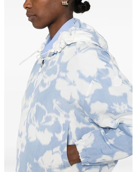 Moncler Blue Floral-Print Hooded Jacket