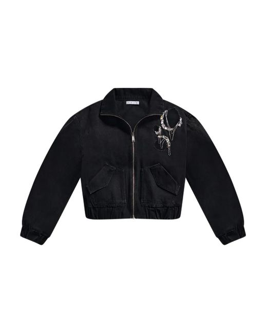 Area Blue Crystal Chain Cut-Out Bomber Jacket