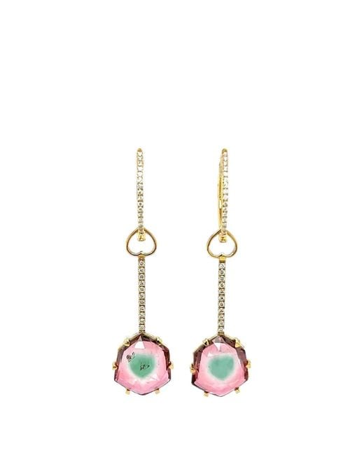 Lisa Nik White Watermelon Tourmaline And Diamond Earrings