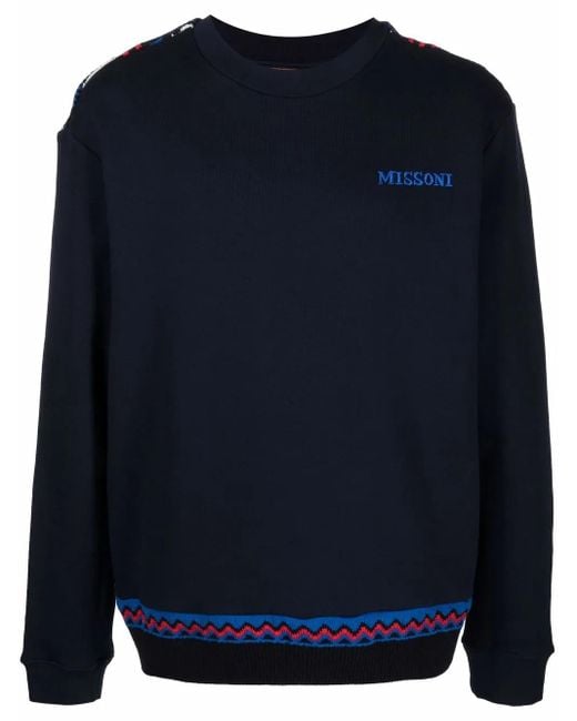 Missoni Blue Zig-Zag Detail Logo Sweatshirt for men