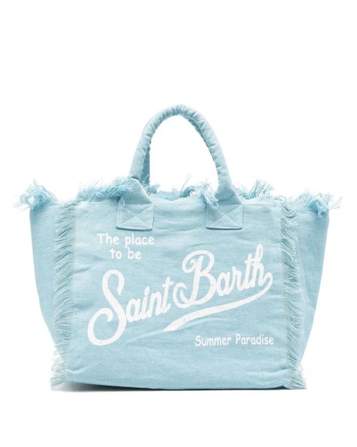 Mc2 Saint Barth Blue Logo-Print Cotton Tote Bag