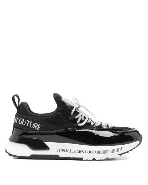 Versace Jeans Couture Black Mesh-Panel Lace-Up Sneakers