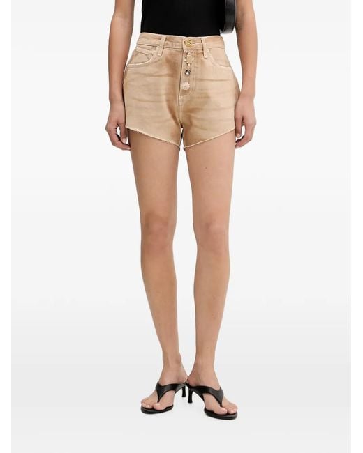 ViCOLO Natural Embellished-Button Raw-Cut Denim Shorts