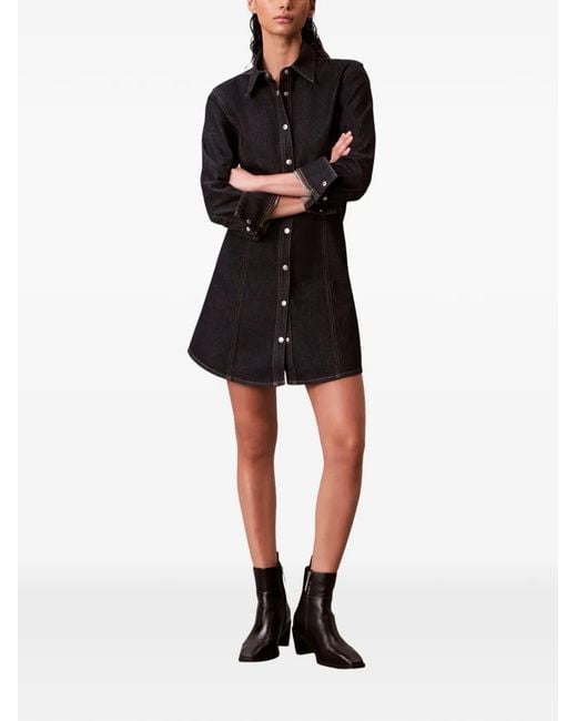 Calvin Klein Black Robe À Col Boutonné