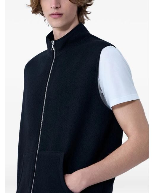 Rier Blue High-Neck Zip-Up Wool Vest
