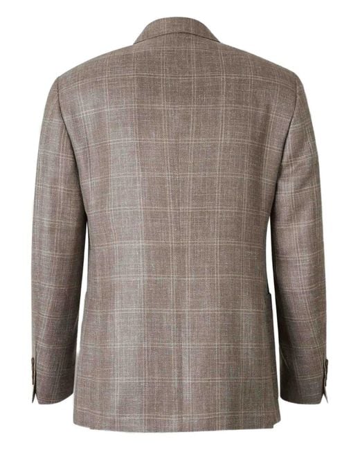 Canali Brown Check-Pattern Single-Breasted Blazer for men