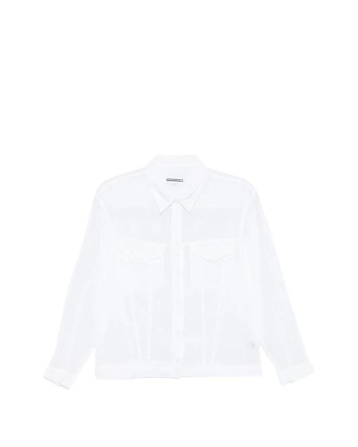 European Culture White Pocket Short Shirt