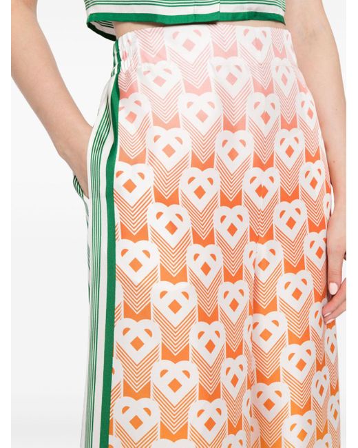 Casablancabrand Orange Heart Monogram Silk Trousers